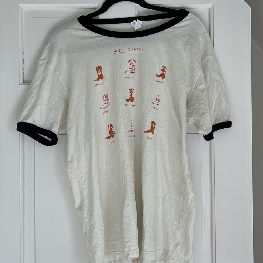 Vintage looking boot collection T shirt, got at a boutique in Colorado